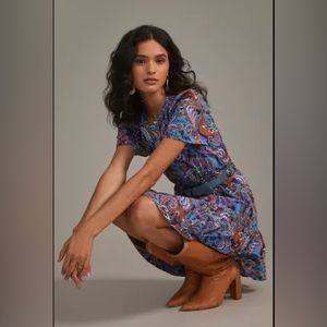 Somerset mini dress from anthropologie in blue and purple paisley size small